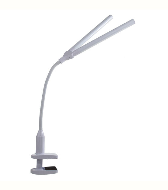 White DuoLamp With Clamp by Daylight features a flexible neck and a dual light feature that you can independently turn on and brighten and dim with a single touch.