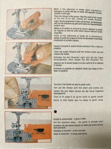 EZ-In Sewing Machine Threader back of package with printed instructions.