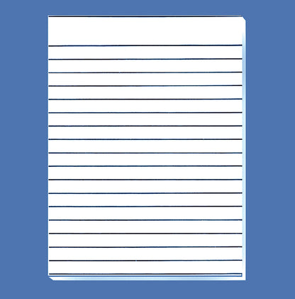 Bold line writing paper. Paper pads with bold black lines on both sides of the 8.5 x 11 inch sheets. Lines are .56 inches apart. Gummed pad of 100 sheets. 20Lines per page