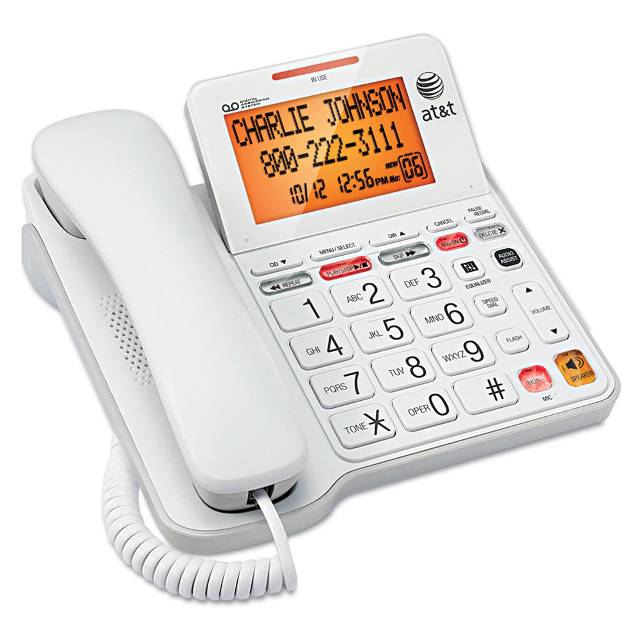 Big Button Corded Phone With Answering Machine at a very reasonable price. This telephone features large buttons and an extra-large, back lit, visual display for Caller ID information.