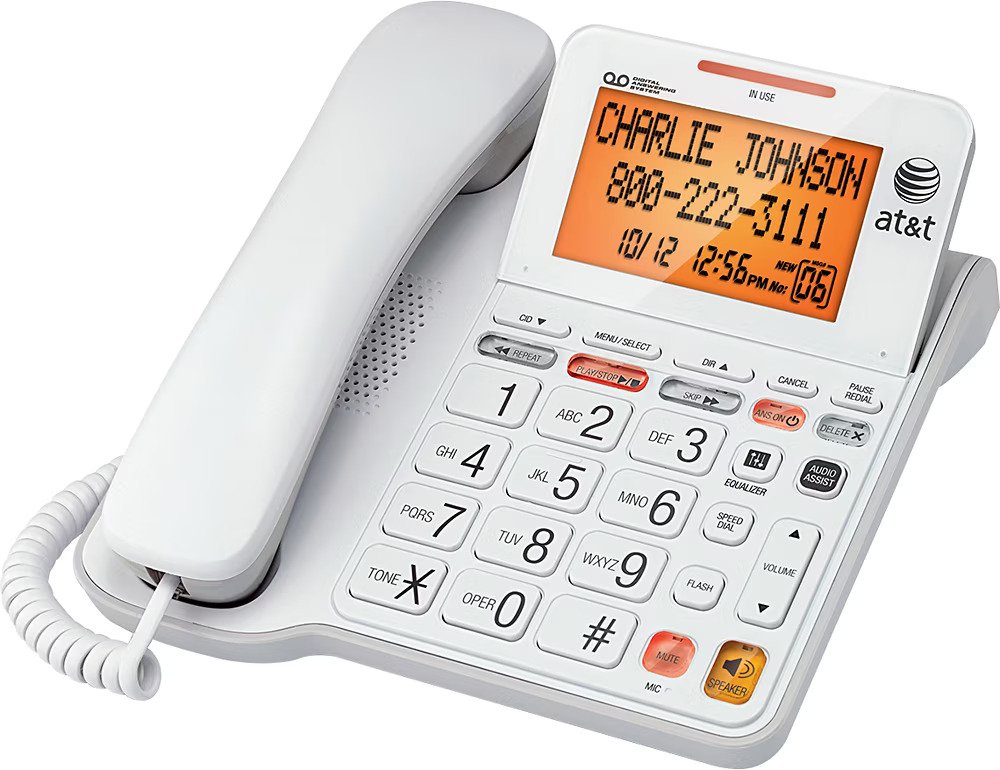 Big Button Corded Phone With Answering Machine at a very reasonable price. This telephone features large buttons and an extra-large, back lit, visual display for Caller ID information.