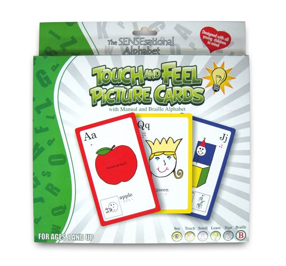 Learning the alphabet has never been more exciting and stimulating with these Sensational Alphabet Flash Cards. This touch and feel, fun and engaging card set lets your child feel the different textures of animals, smell the distinctive aromas of things, and much more!  Learn the entire alphabet and many beginning words in Sign Language and Braille. This set comes with a user manual designed for all young children!