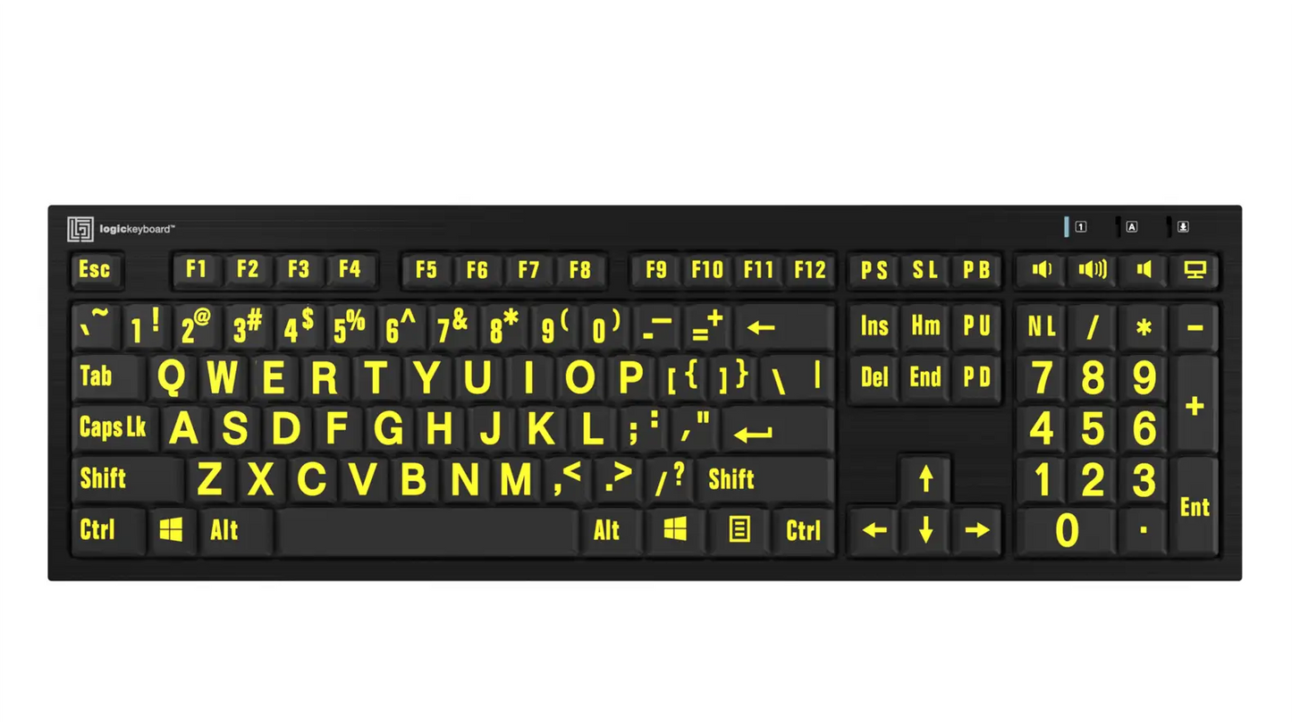 Large Print Keyboard in Yellow on Black